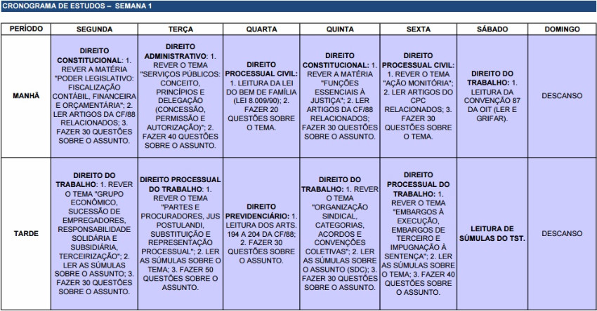 Modelo de cronograma concurso do tst